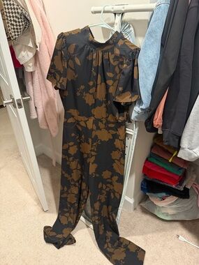 Toffee Floral Manuela Mock Neck Wide Leg Jumpsuit